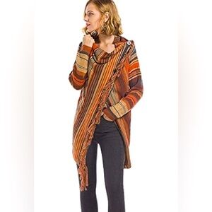 Angel Wings Tassel Striped Open Front Long Sleeve Cardigan Poncho Sweater